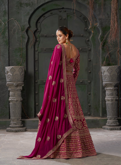 Pink Bridal Lehenga Choli in Premium Georgette &amp; Zarkan Embellishments