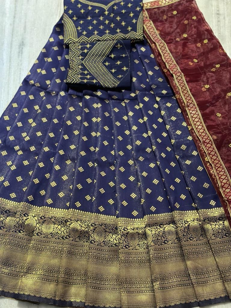 Beautiful Kanjiveram Silk Pure Zari Half Saree