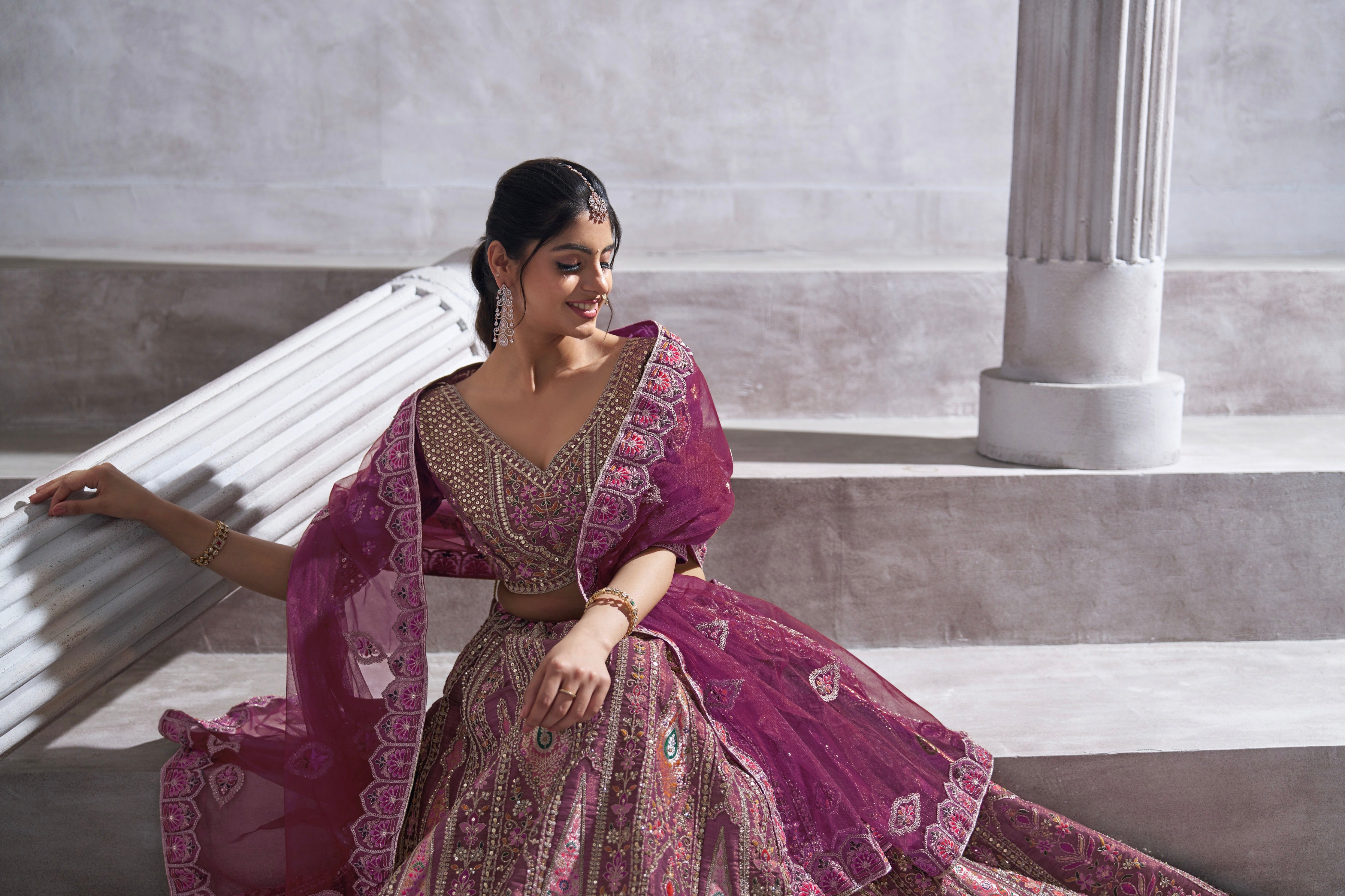 Purple Banarasi Silk Lehenga with Aari Embroidery