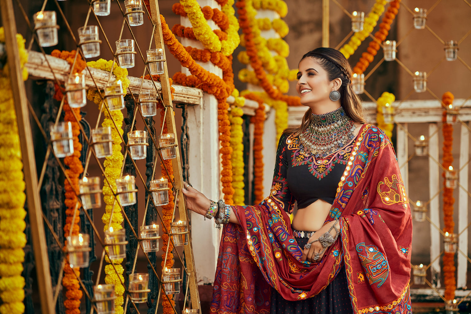 Mirror work choli for black Navratri dress