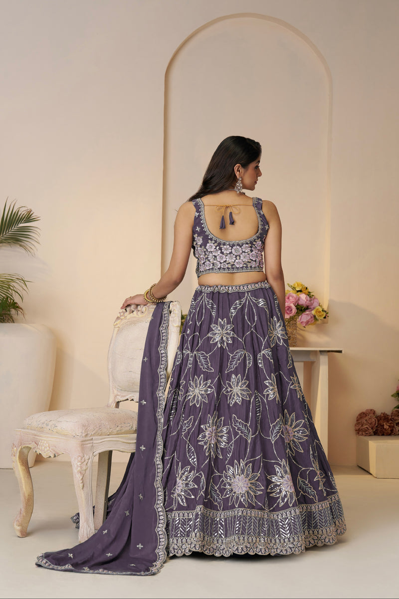 Floral Work Purple Lehenga Choli