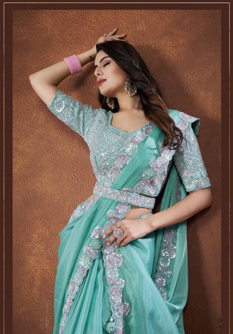 Beautiful Designer Festive Wear Heavy Crepe Satin Silk Saree