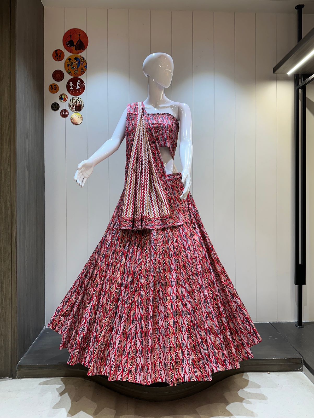 Red ikat cotton chaniya choli set for Navratri