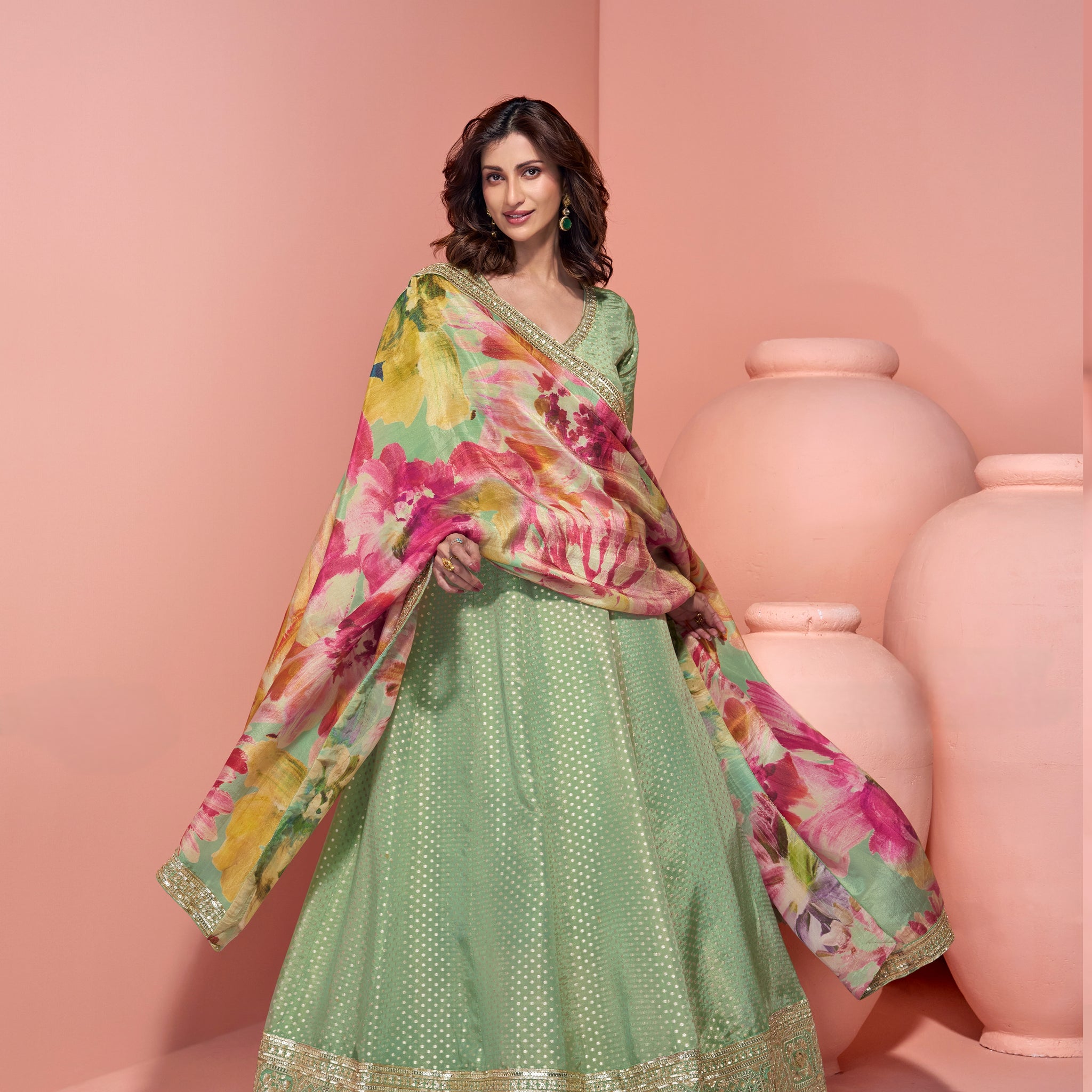 Sage Green Heavy Embroidered Anarkali Suit
