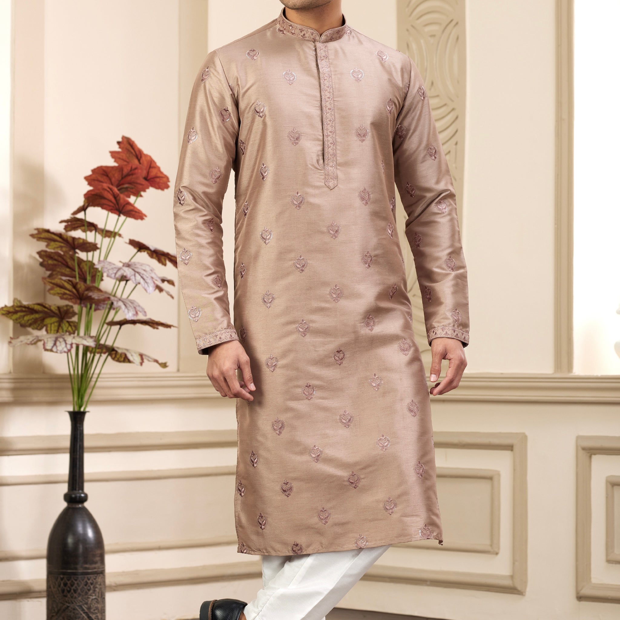 Taupe brown kurta set for men