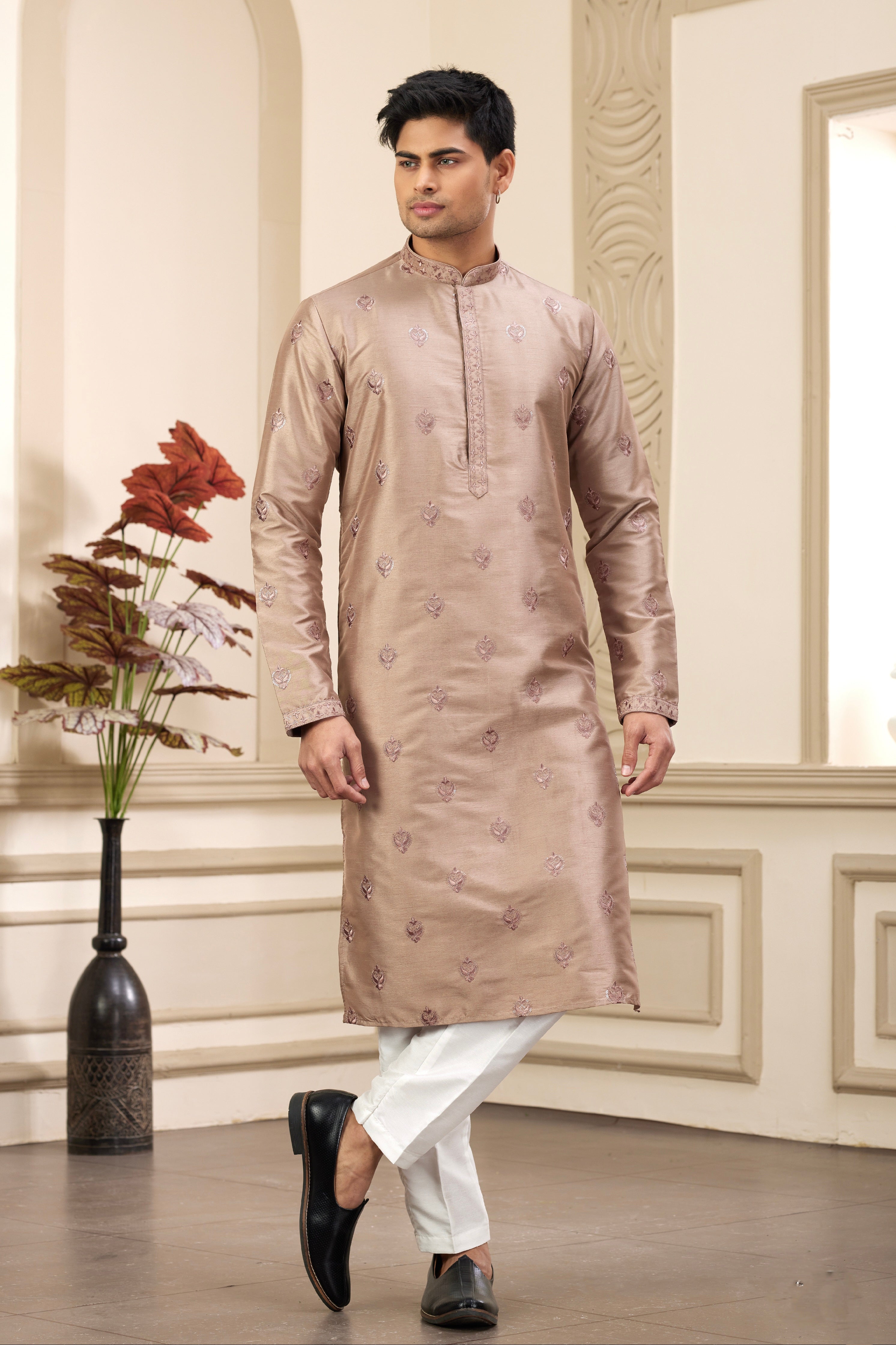 Taupe brown kurta set for men