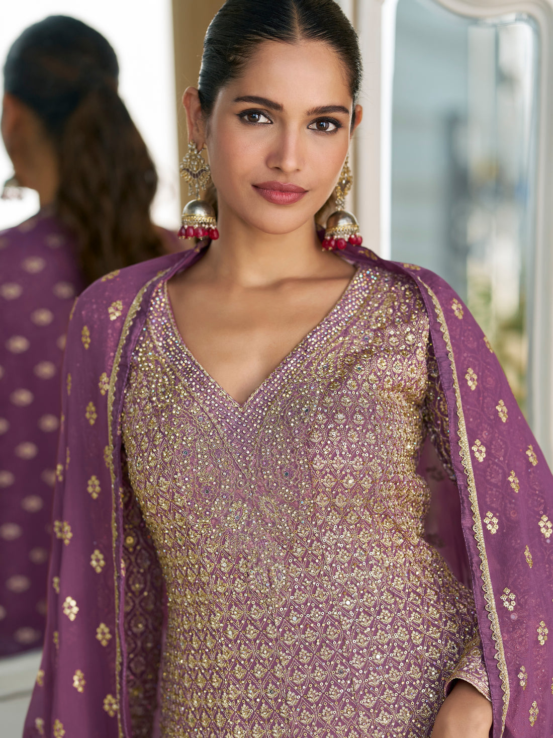 Royal Purple Hand Swarovski Palazzo Suit