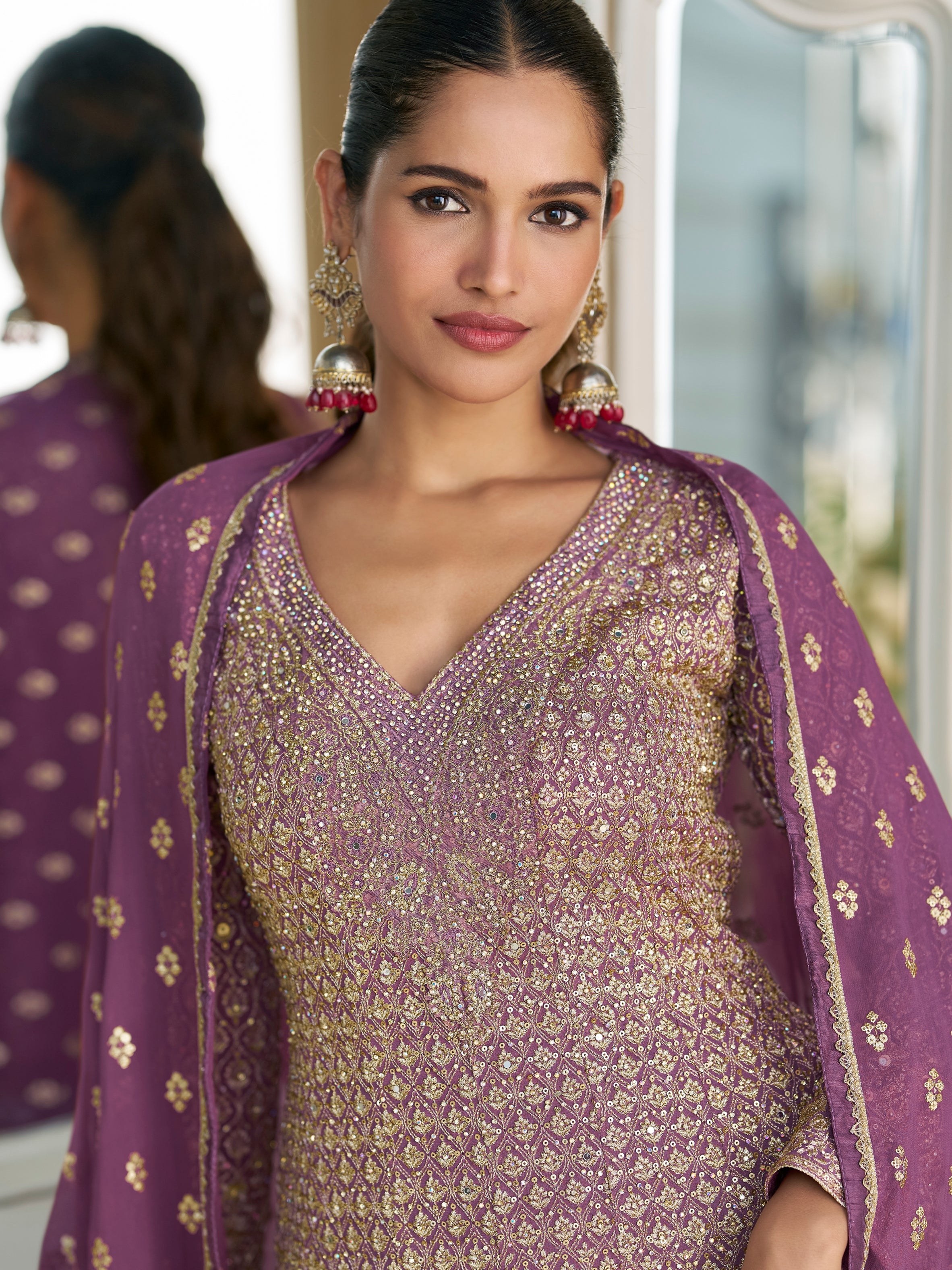 Royal Purple Hand Swarovski Palazzo Suit