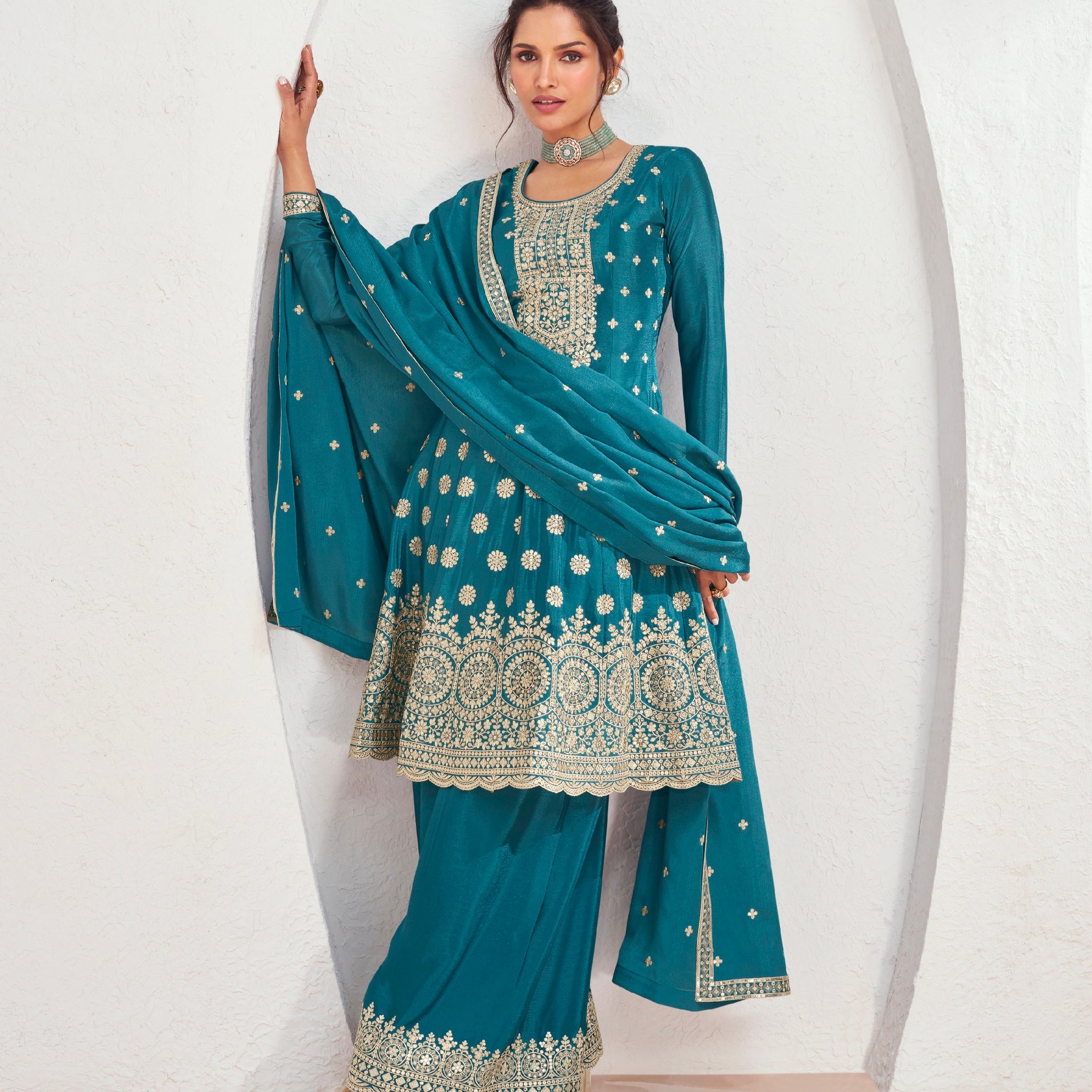 Designer Occasion Wear Latest Premium Chinnon Silk Anarkali Style Salwar Suit