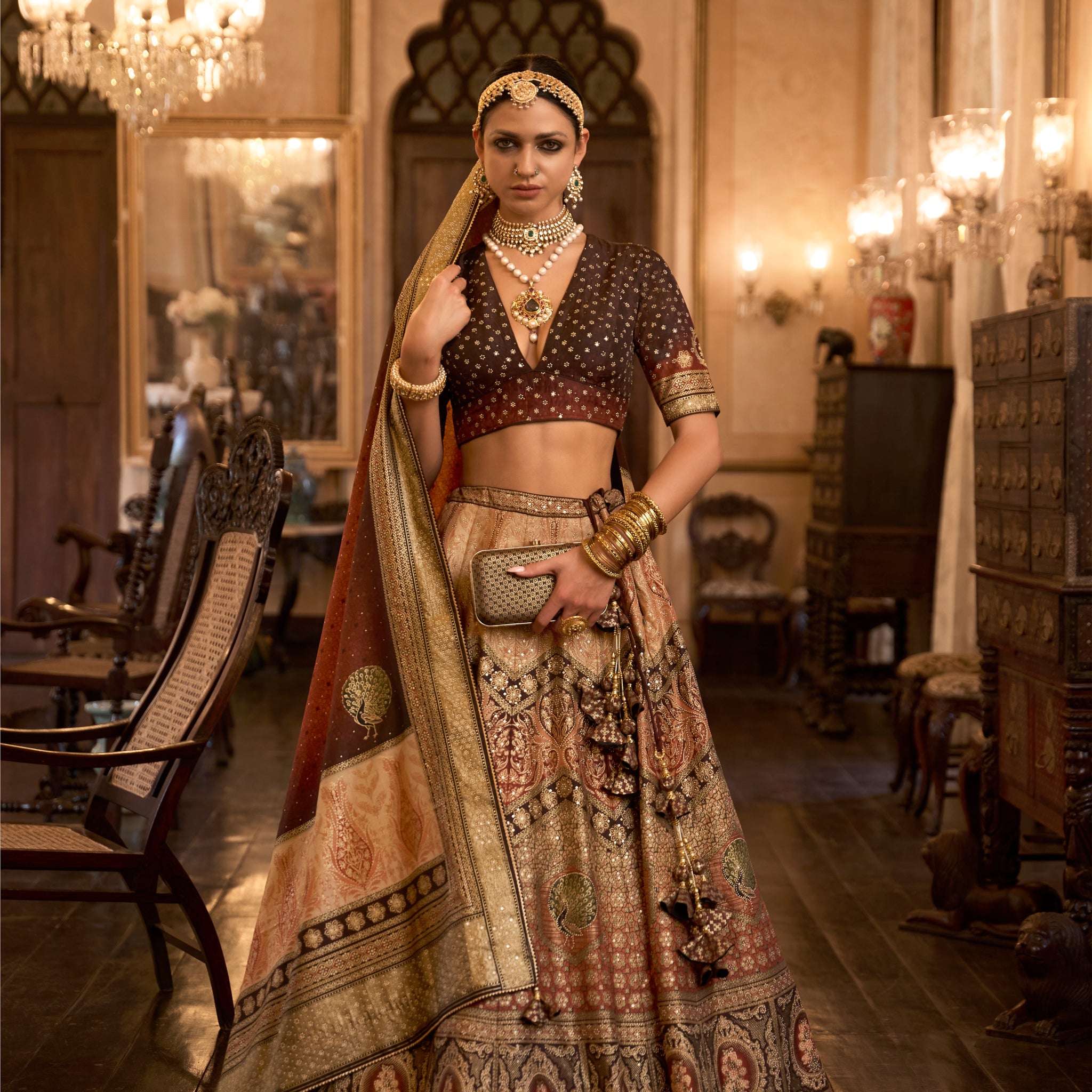 Exquisite Rajwadi Silk Wedding Lehenga Choli with Mirror Work