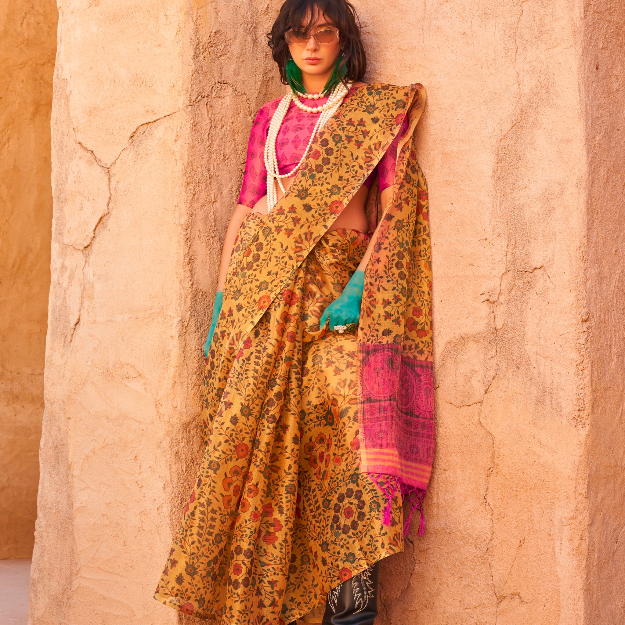 Beautiful Designer Festive Wear Handwoven Zari Tissue Print Saree