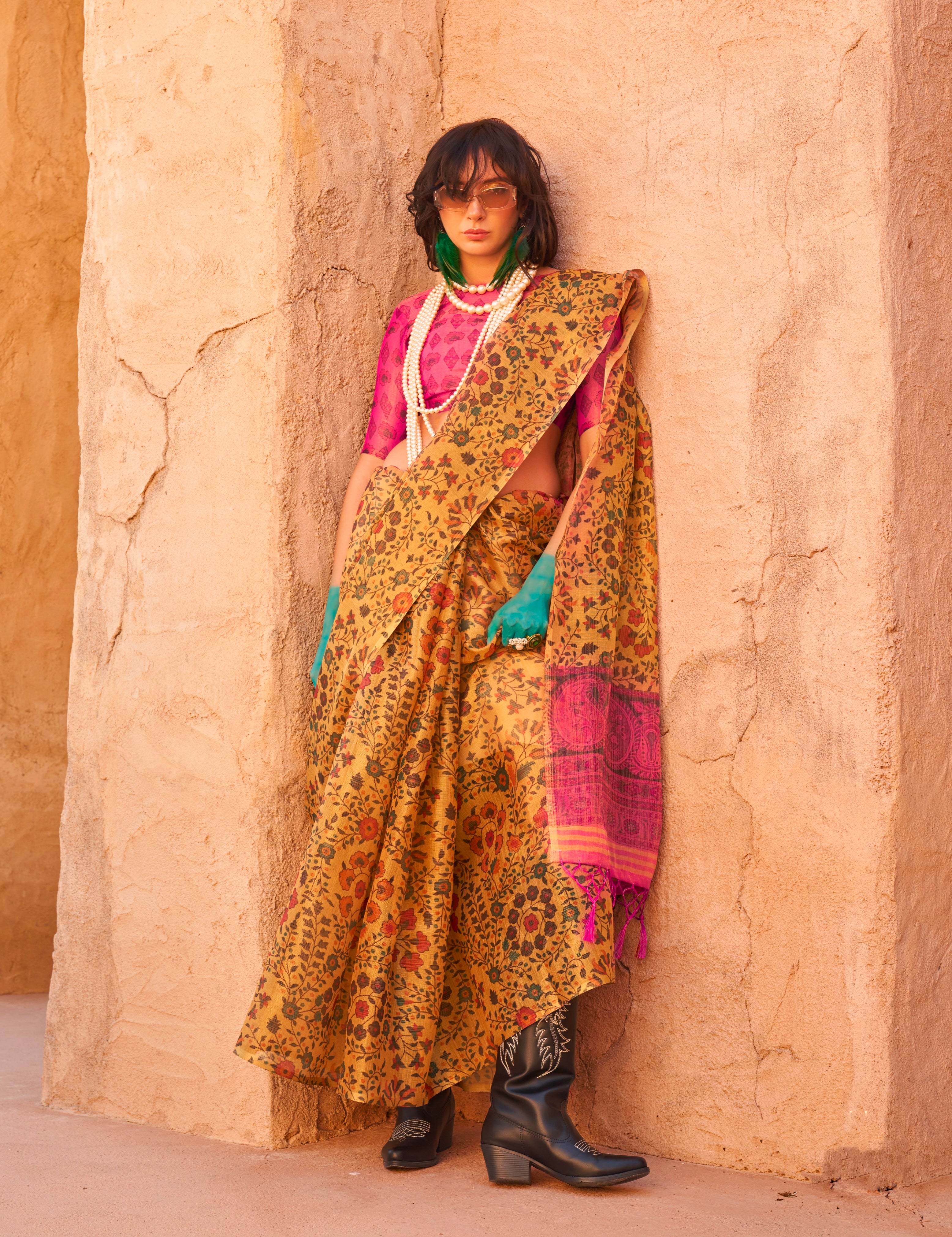 Beautiful Designer Festive Wear Handwoven Zari Tissue Print Saree