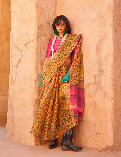 Beautiful Designer Festive Wear Handwoven Zari Tissue Print Saree