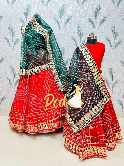 Rajasthani Traditional Combo Mother daughter Bhandhej Kotta Doriya Lehenga Chunni - Anant Exports