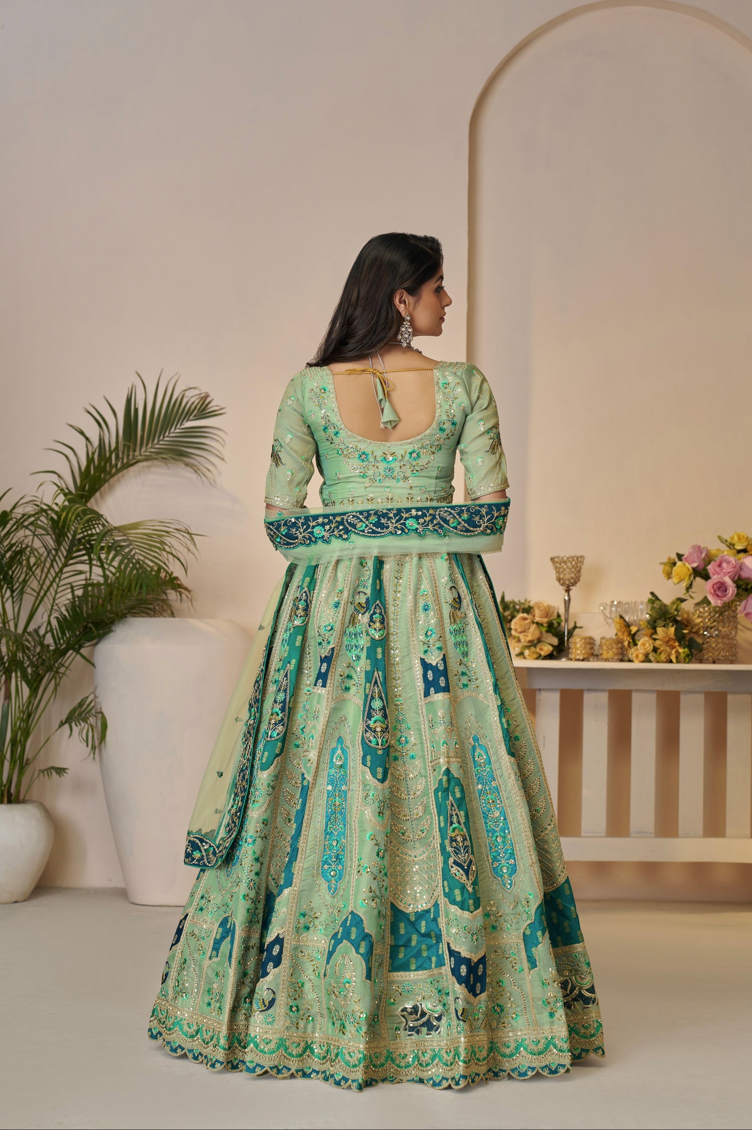 Green Banarasi Silk Lehenga Choli Set