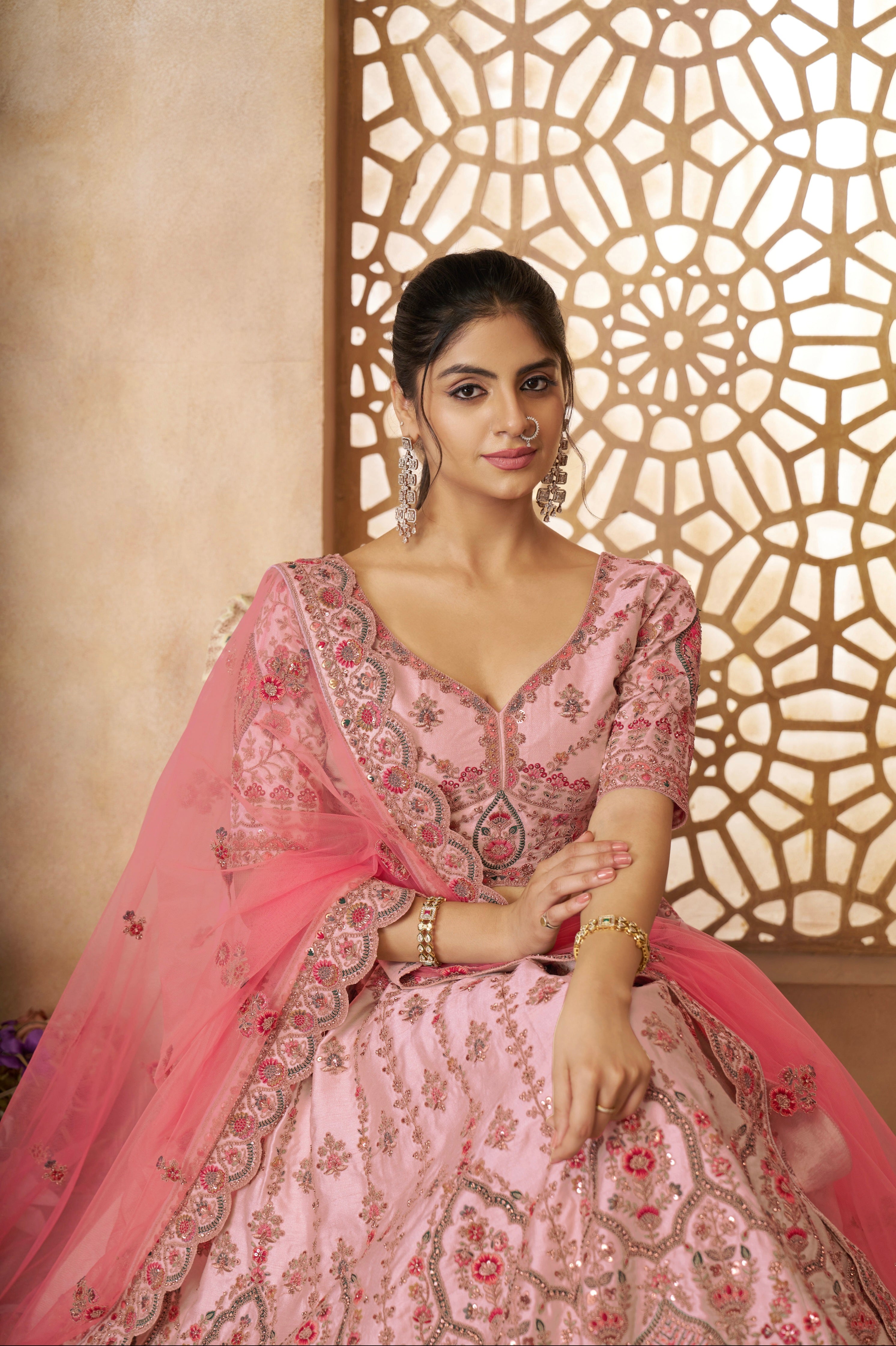 Blush pink wedding lehenga for bride