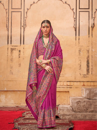 Pink &amp; Purple Patola Silk Saree