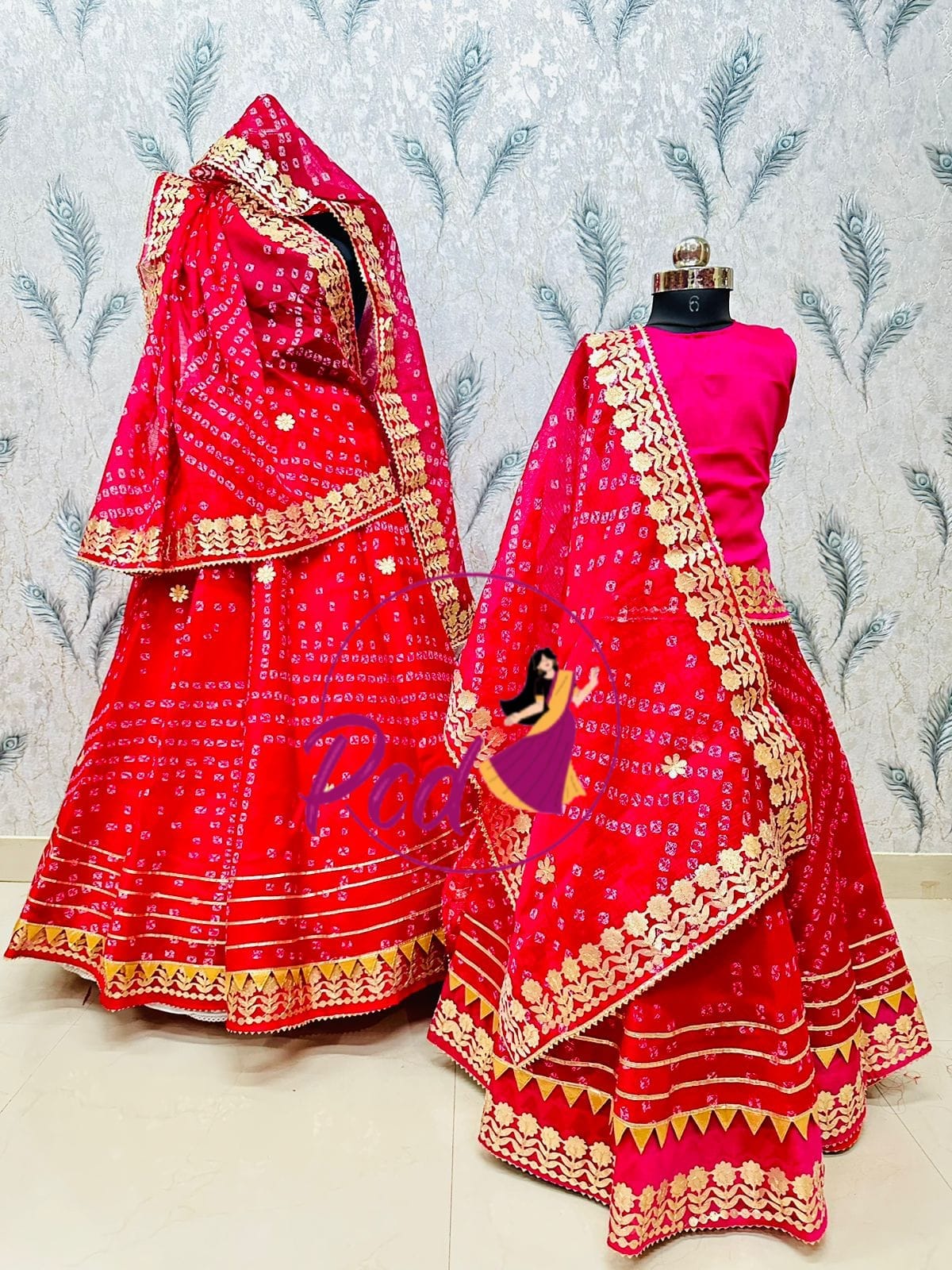 Rajasthani Traditional Combo Mother daughter Bhandhej Kotta Doriya Lehenga Chunni