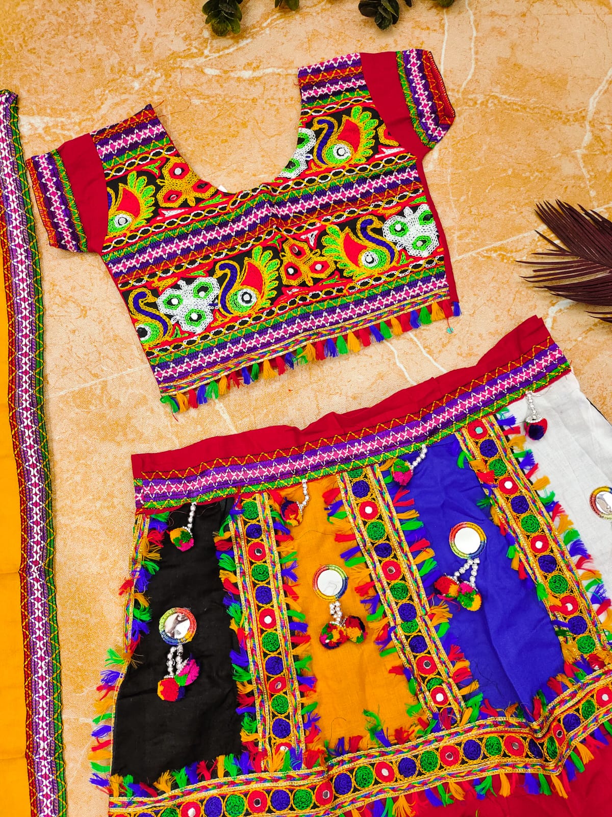 Navratri Traditional Kid's Pure Cotton With Half and Malti colour Lehenga Choli