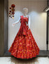 Bright Red Floral Print Cotton Chaniya Choli for Navratri Festival

