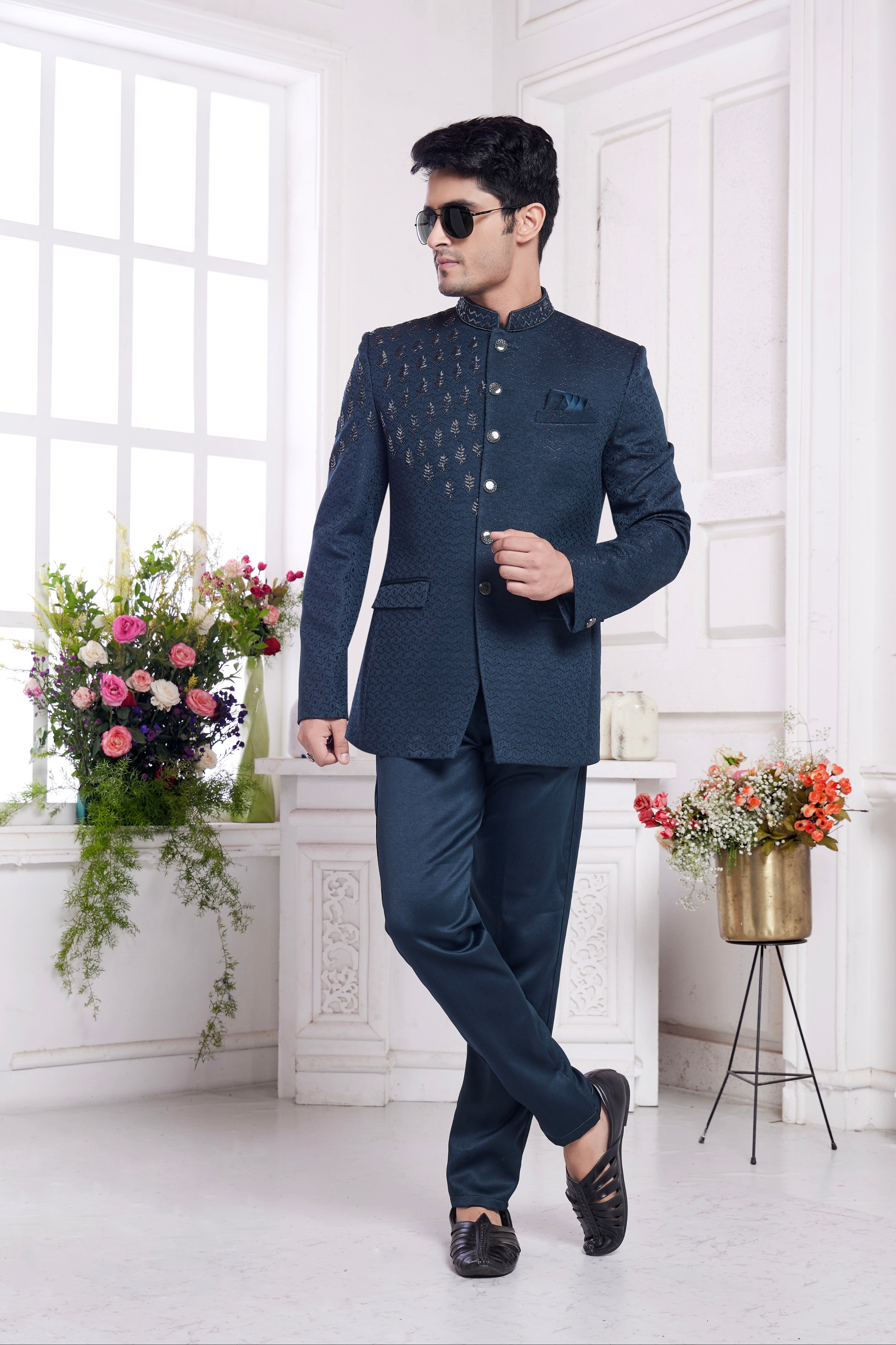 Men’s partywear teal jodhpuri outfit

