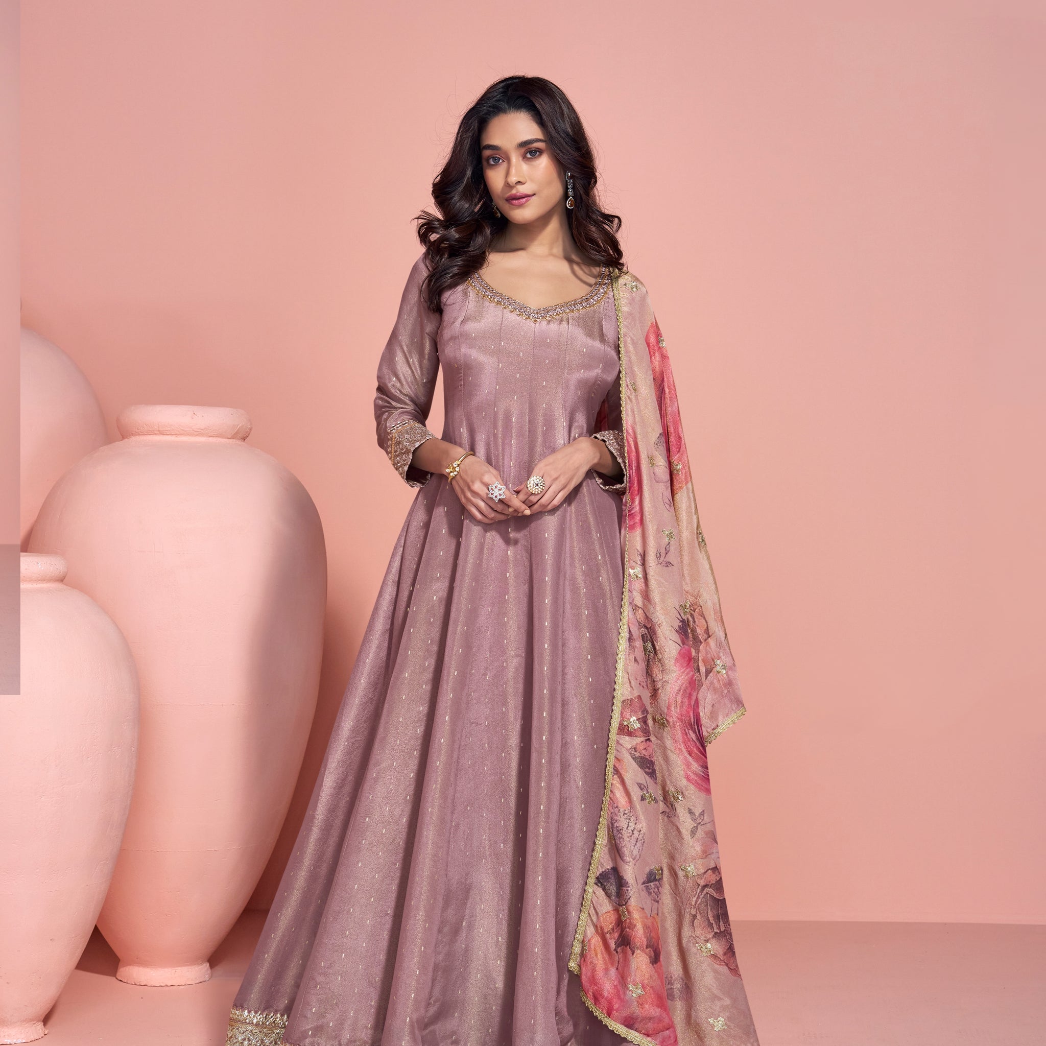 Mauve Purple Heavy Embroidered Anarkali Suit