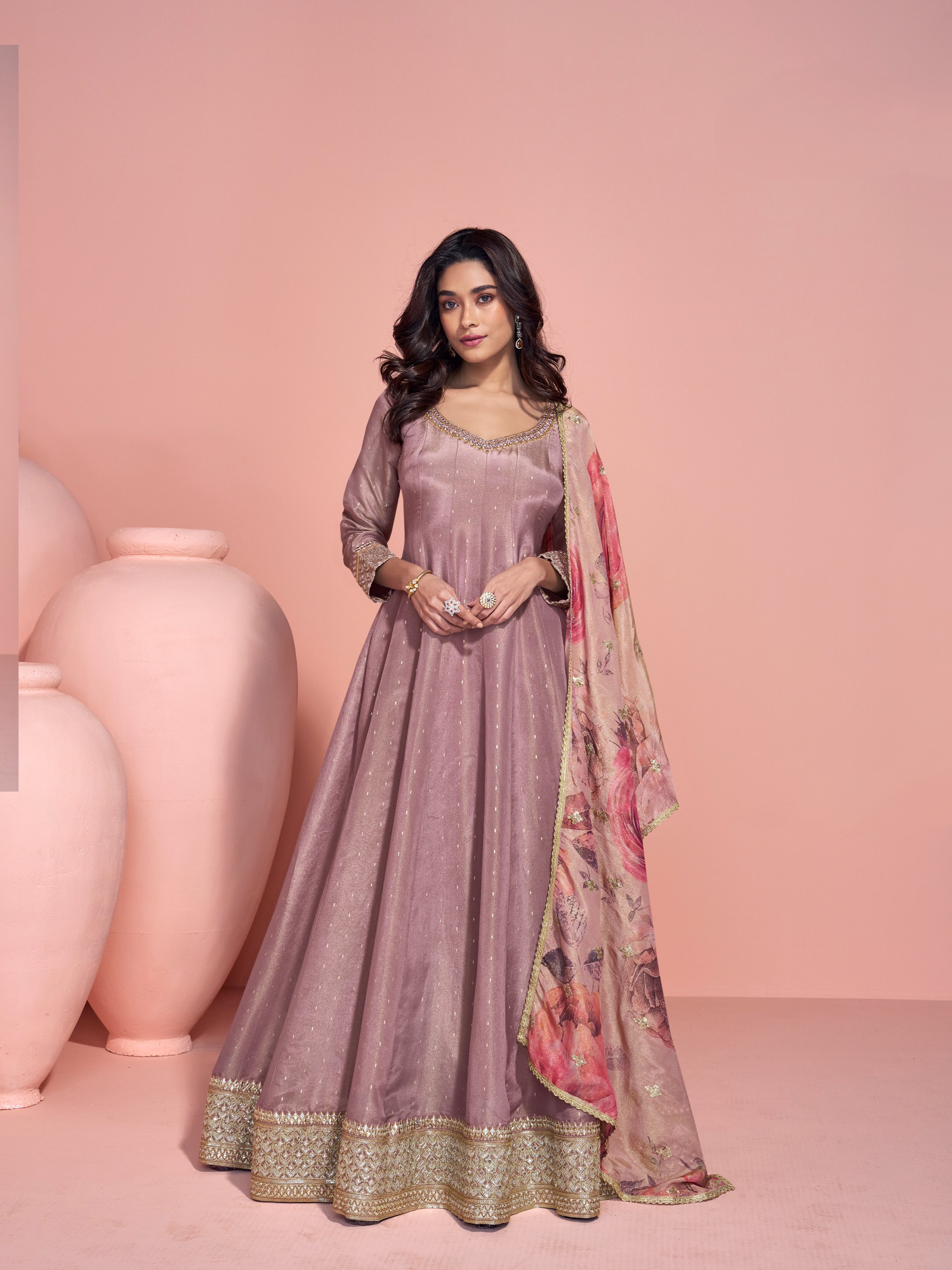 Mauve Purple Heavy Embroidered Anarkali Suit