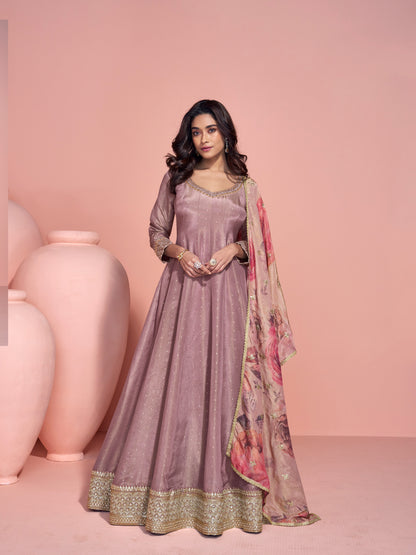 Mauve Purple Heavy Embroidered Anarkali Suit