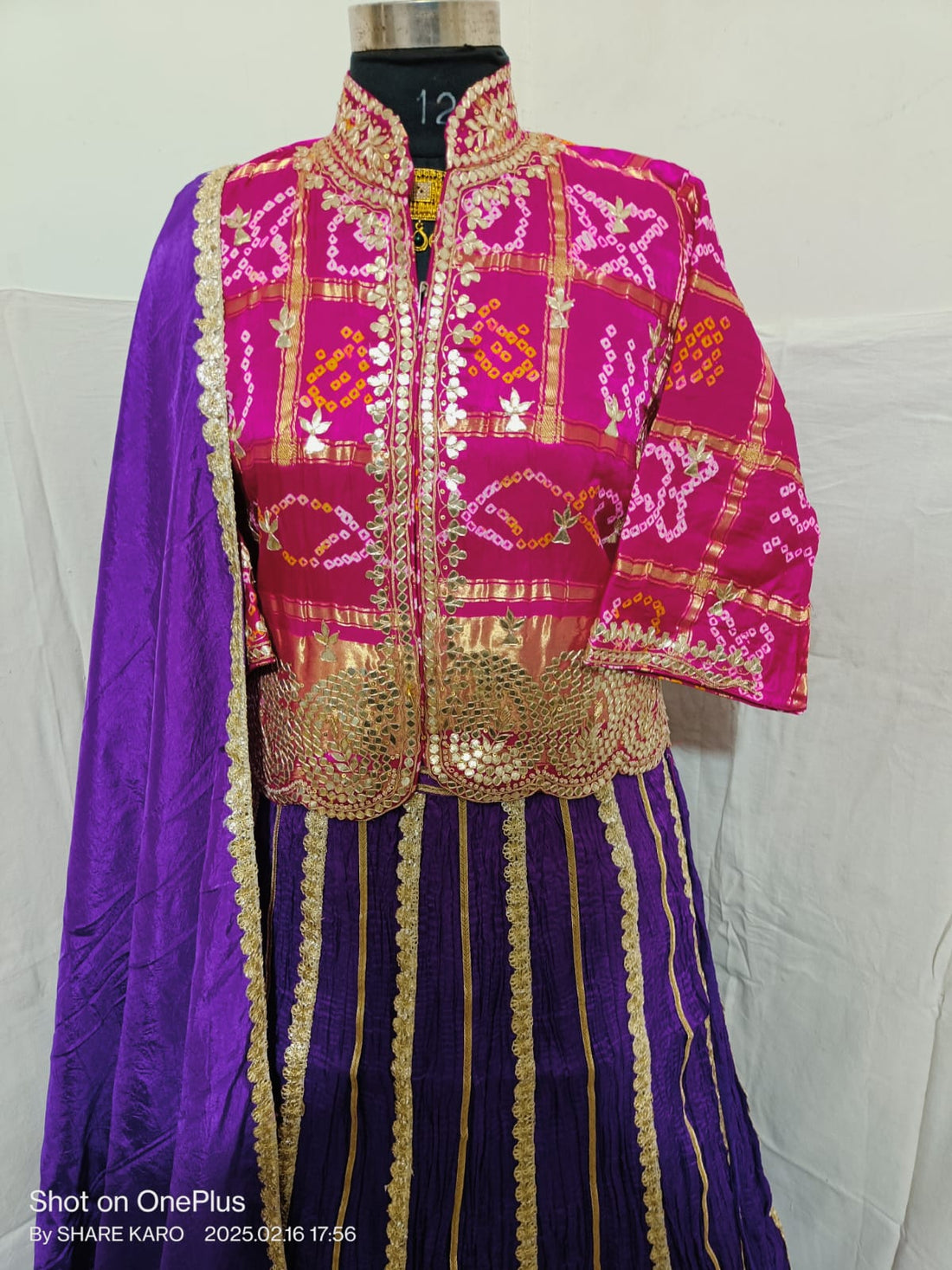 Pink &amp; Purple Pure Upada Crush Gajji Silk Gharchola Rajsthani Lehenga Choli 
