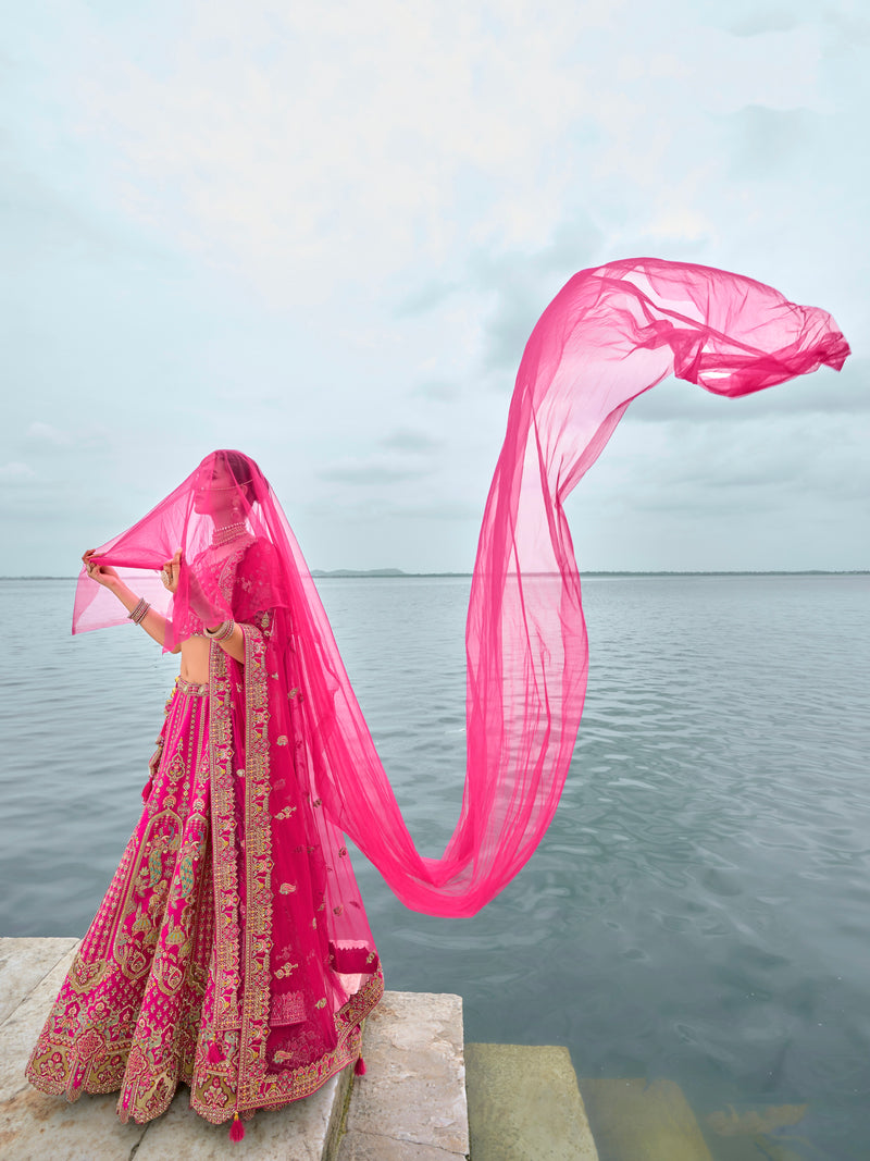 Baby Pink Elegant Bridal Lehenga with Gold Embroidery