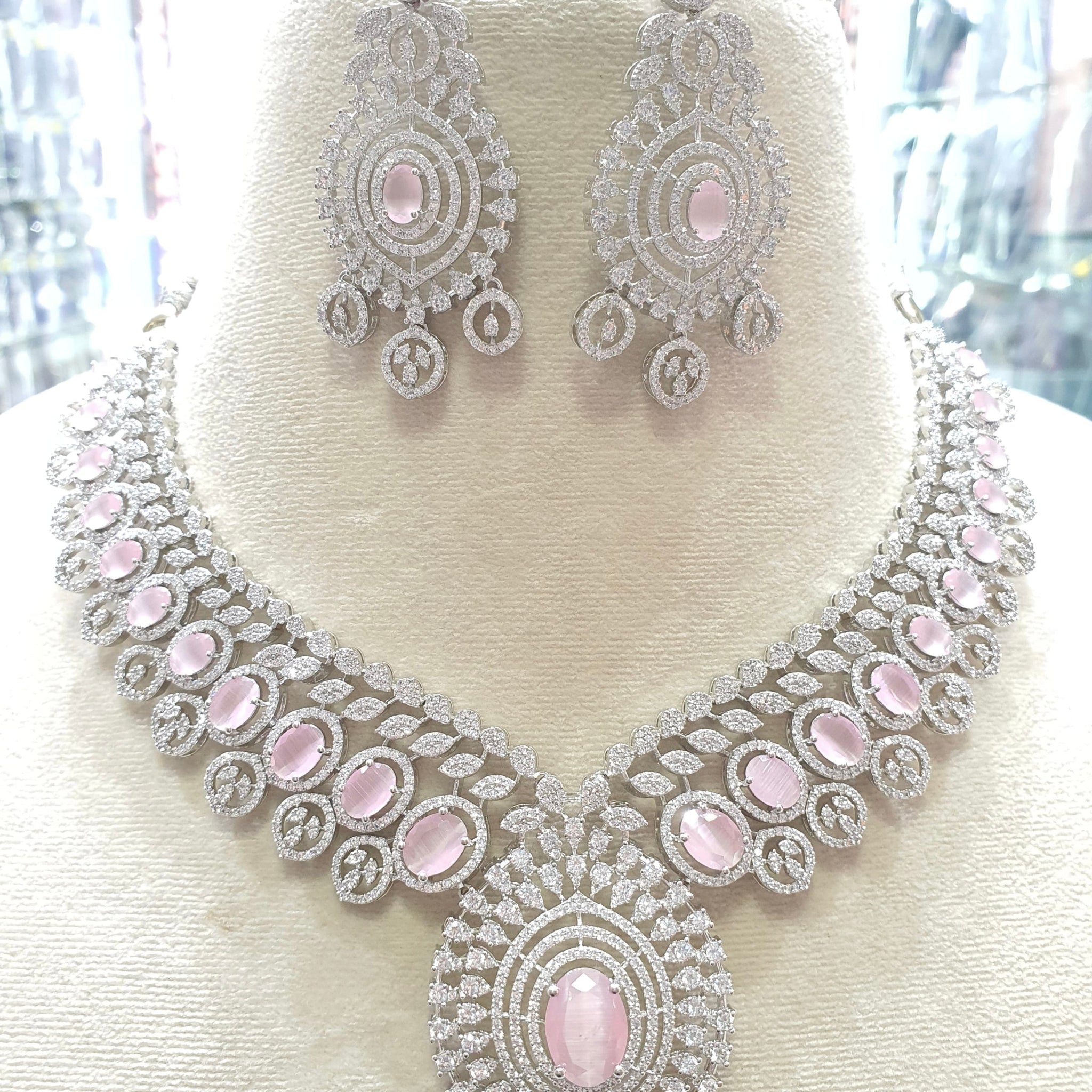Silver necklace with pink stones