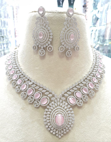 Silver necklace with pink stones