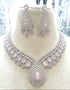 Silver pink stone bridal necklace set with earrings

