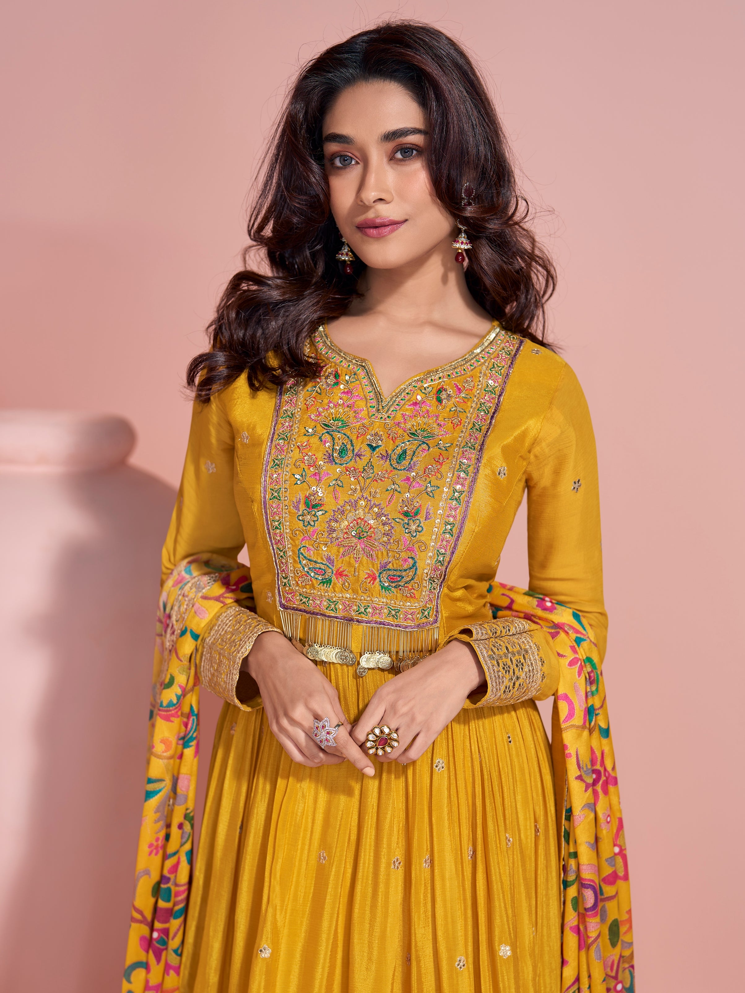 Mustard Yellow Heavy Embroidered Anarkali Gown