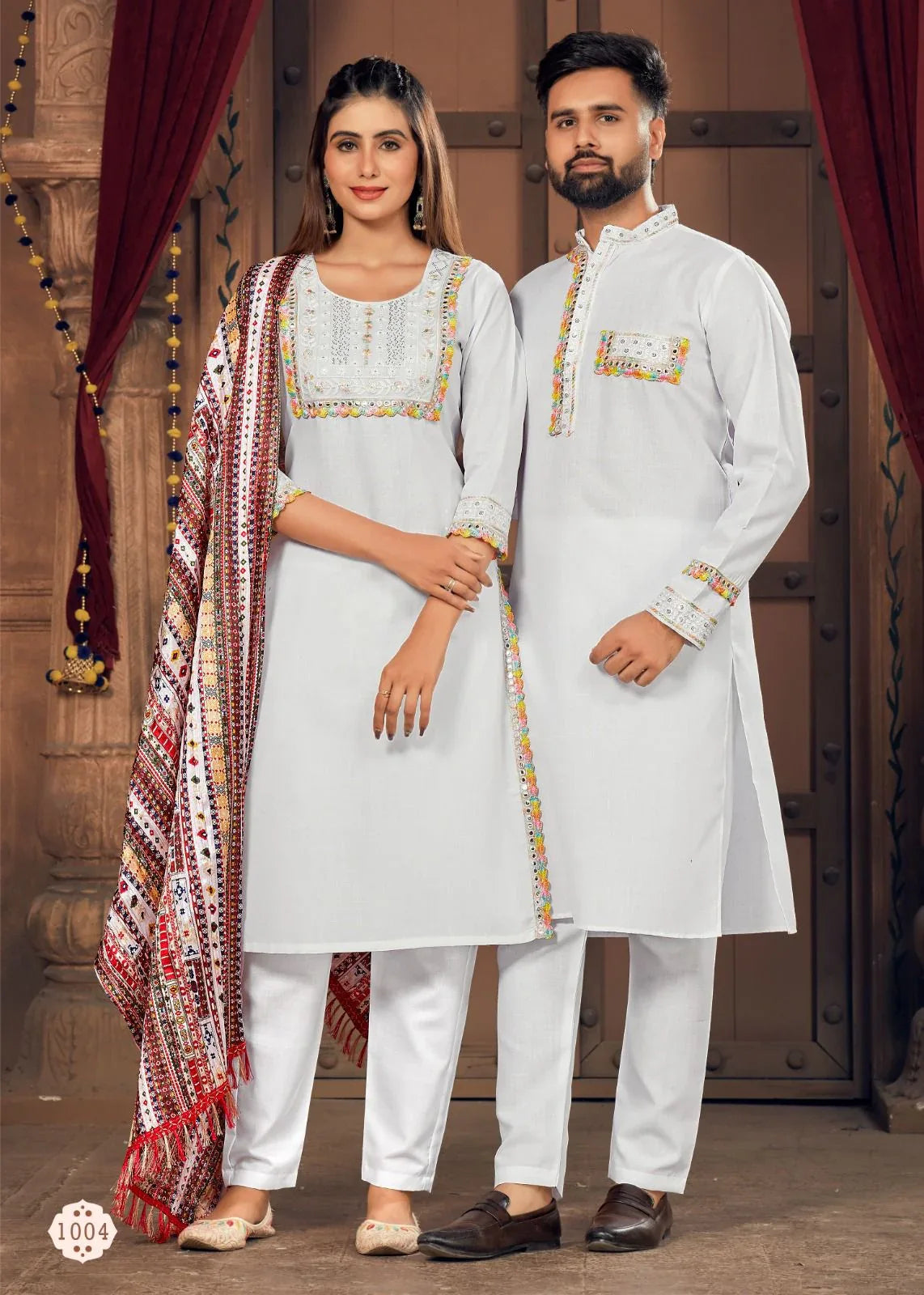 Navratri Special Couple combo of Kurta with Pajama &amp; Kurti with Pants &amp; Dupatta Dress - Anant Exports