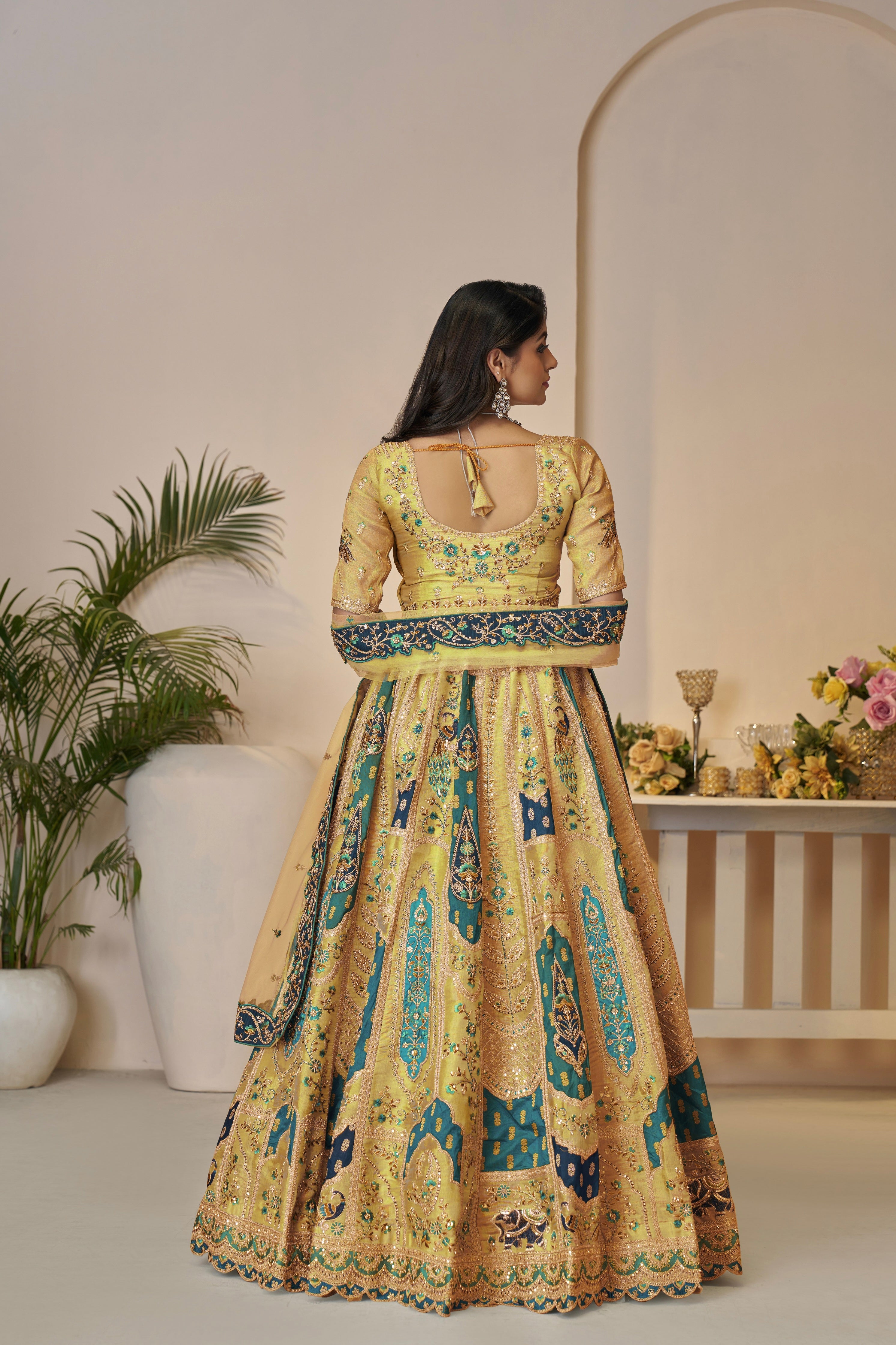 Yellow Banarasi Silk Lehenga with Dupatta