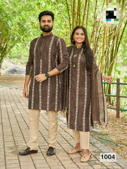Occasion Special Couple combo of Kurta with Pajama &amp; Kurti with Pants &amp; Dupatta Dress - Anant Exports