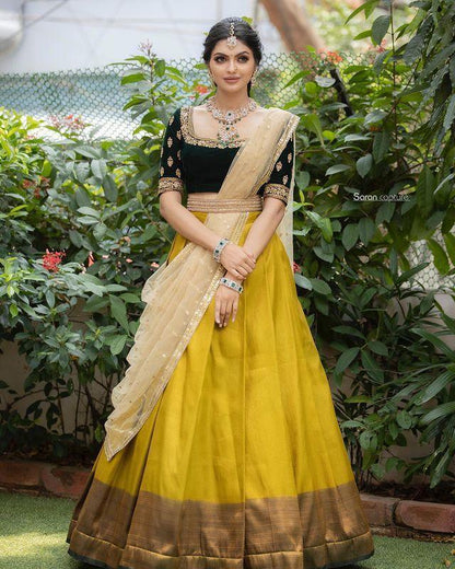 Beautiful Kanjiveram Silk Pure Zari HALF Saree with Blouse Along With Dupptta - Anant Exports
