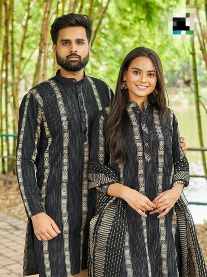 Occasion Special Couple combo of Kurta with Pajama &amp; Kurti with Pants &amp; Dupatta Dress - Anant Exports