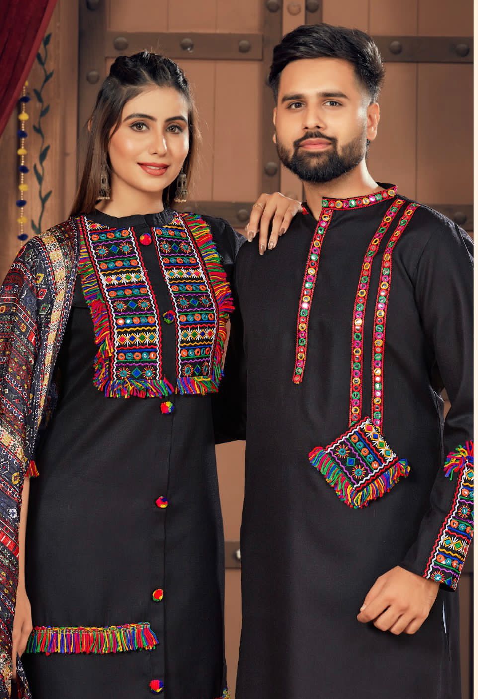 Navratri Special Couple combo of Kurta with Pajama & Kurti with Pants & Dupatta Dress