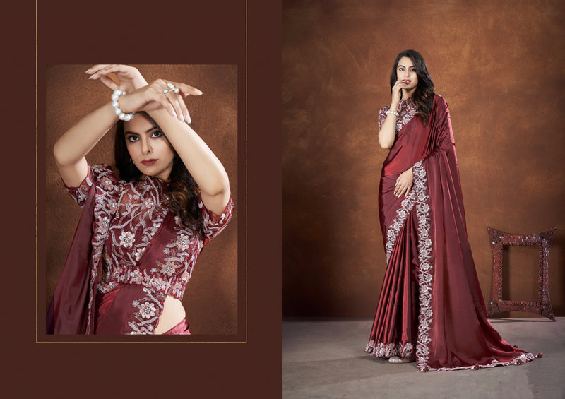 Beautiful Designer Festive Wear Heavy Crepe Satin Silk Saree