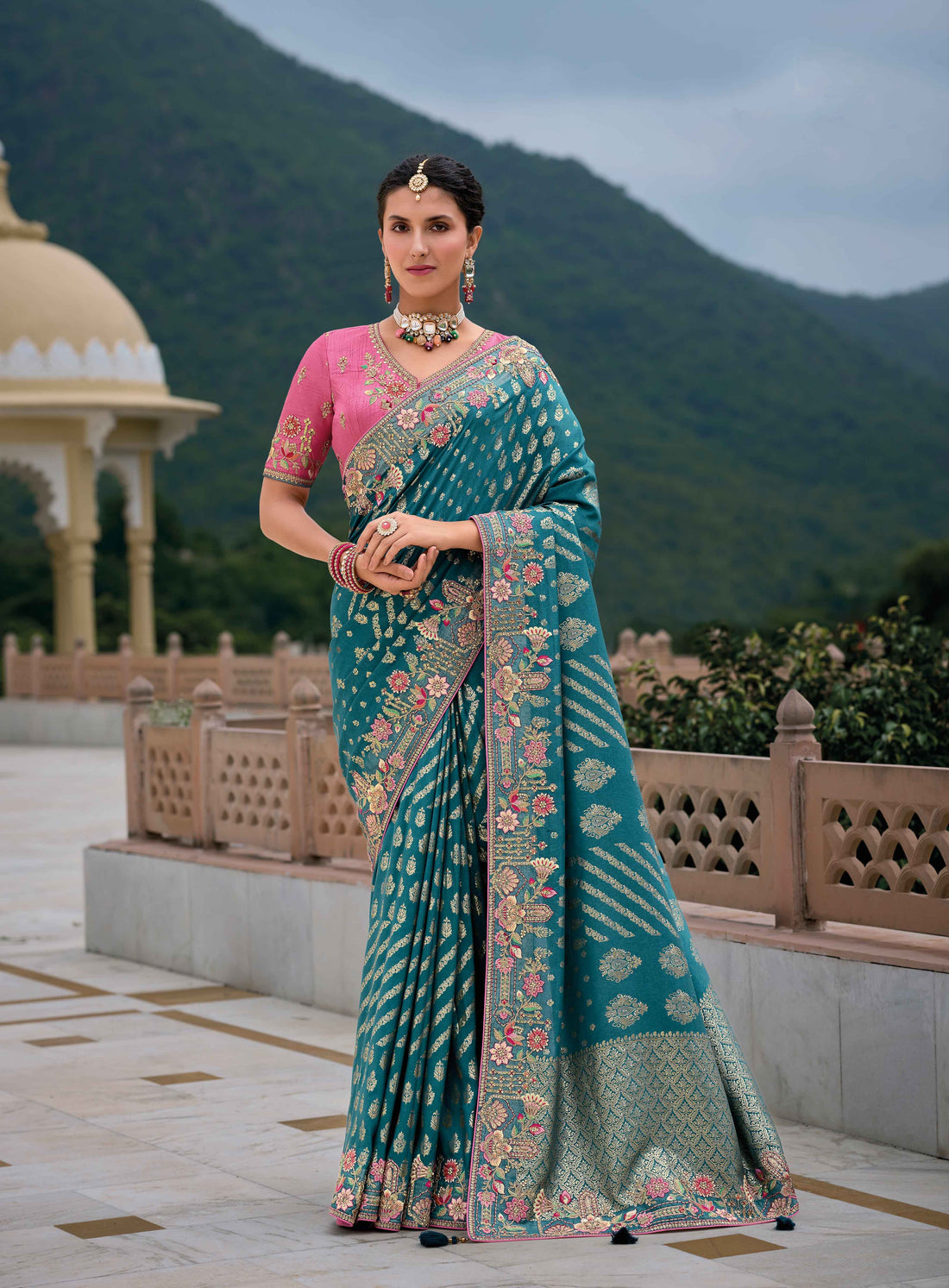 Blue Banarasi Silk Saree with Gold Zari Weaving