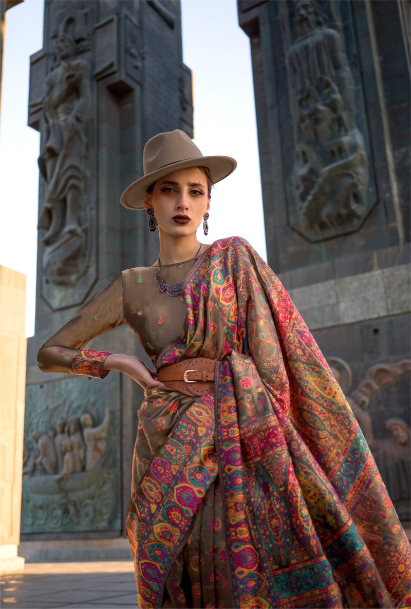 Beautiful Designer Occasion Wear Kashneer Silk Handloom Weaving Saree