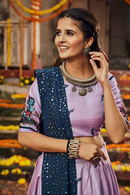 Mirror work lehenga choli set in lilac