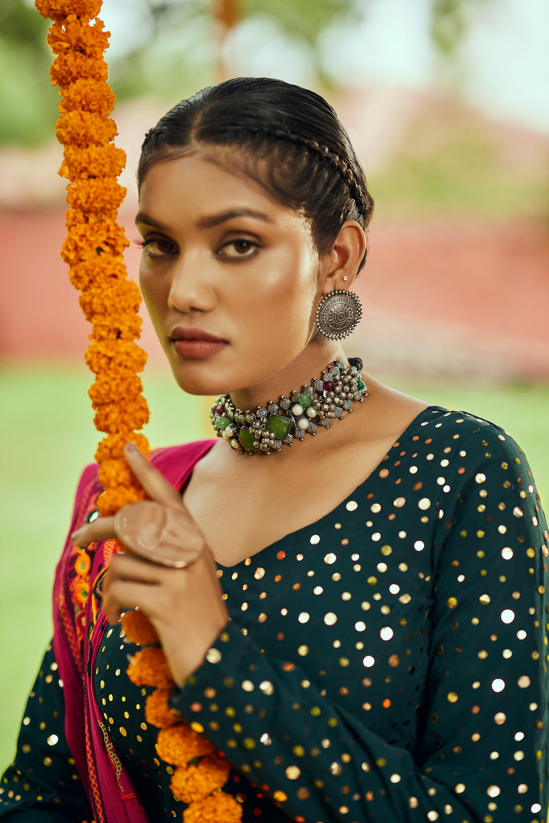 Navratri lehenga with green blouse
