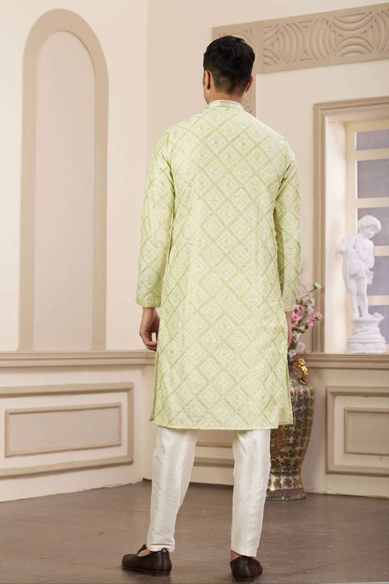 Traditional pista green ethnic outfit for men
