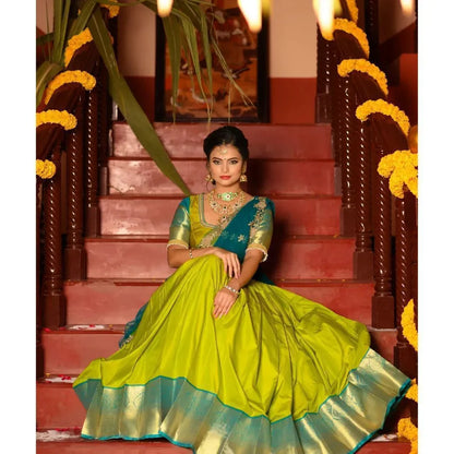 Beautiful Kanjiveram Silk Pure Zari HALF Saree with Blouse Along With Dupptta - Anant Exports