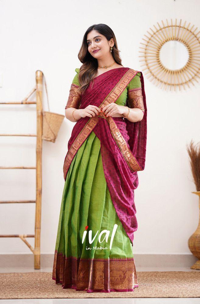 Beautiful Kanjiveram Silk Pure Zari HALF Saree with Blouse Along With Dupptta - Anant Exports