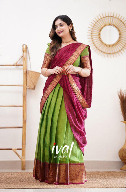 Beautiful Kanjiveram Silk Pure Zari HALF Saree with Blouse Along With Dupptta - Anant Exports