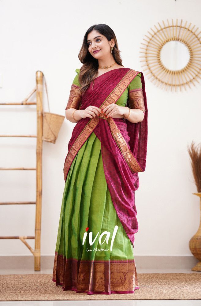 Beautiful Kanjiveram Silk Pure Zari HALF Saree with Blouse Along With Dupptta
